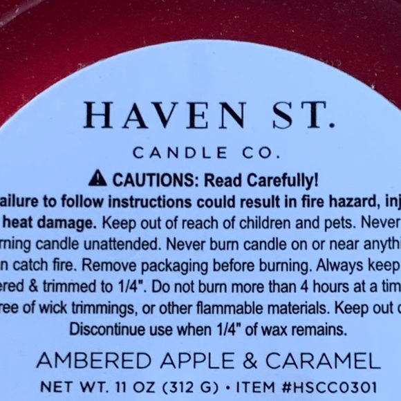 HAVEN STREET CANDLE AMBERED APPLE CARAMEL SCENTED NEW - Picture 5 of 5